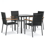 5 Piece Garden Dining Set Black Textilene and Steel - Front View
