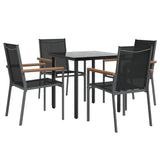 5 Piece Garden Dining Set Black Textilene and Steel - Side View