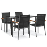 5 Piece Garden Dining Set Black Textilene and Steel - Front View