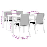5 Piece Garden Dining Set Black Textilene and Steel