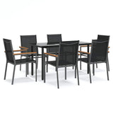 7 Piece Garden Dining Set Black Textilene and Steel - Front View