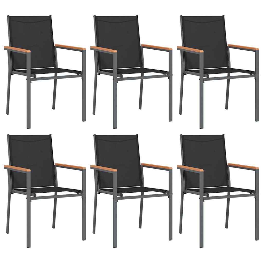 7 Piece Garden Dining Set Black Textilene and Steel