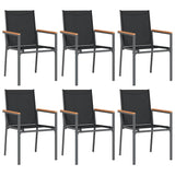 7 Piece Garden Dining Set Black Textilene and Steel - Top-Down View