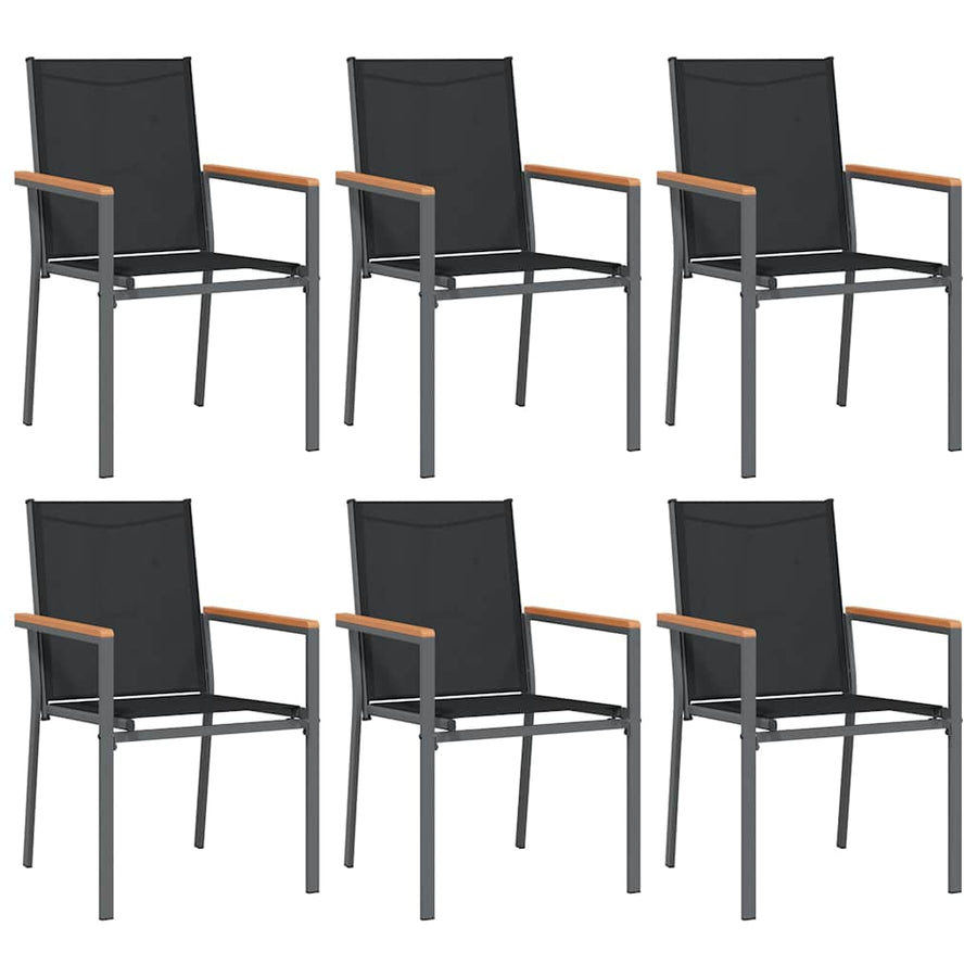 7 Piece Garden Dining Set Black Textilene and Steel