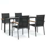 5 Piece Garden Dining Set Black Textilene and Steel - Front View