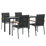 5 Piece Garden Dining Set Black Textilene and Steel - Side View