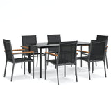 7 Piece Garden Dining Set Black Textilene and Steel - Front View
