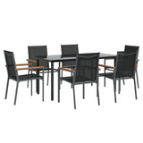 7 Piece Garden Dining Set Black Textilene and Steel
