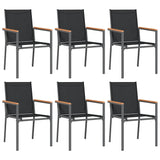 7 Piece Garden Dining Set Black Textilene and Steel - Top-Down View