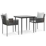 3 Piece Garden Dining Set with Cushions Poly Rattan and Steel - Front View