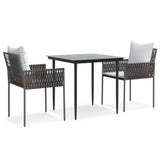 3 Piece Garden Dining Set with Cushions Poly Rattan and Steel - Front View