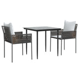 3 Piece Garden Dining Set with Cushions Poly Rattan and Steel - Side View