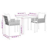 3 Piece Garden Dining Set with Cushions Poly Rattan and Steel - Extra Image