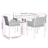 5 Piece Garden Dining Set with Cushions Poly Rattan and Steel