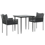 3 Piece Garden Dining Set with Cushions Poly Rattan and Steel - Side View