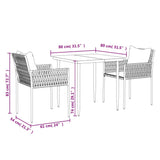3 Piece Garden Dining Set with Cushions Poly Rattan and Steel - Extra Image