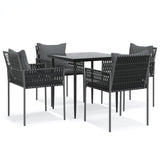 5 Piece Garden Dining Set with Cushions Poly Rattan and Steel - Front View