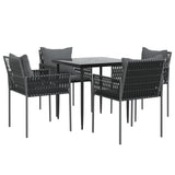 5 Piece Garden Dining Set with Cushions Poly Rattan and Steel - Side View