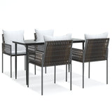 5 Piece Garden Dining Set with Cushions Poly Rattan and Steel
