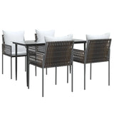 5 Piece Garden Dining Set with Cushions Poly Rattan and Steel