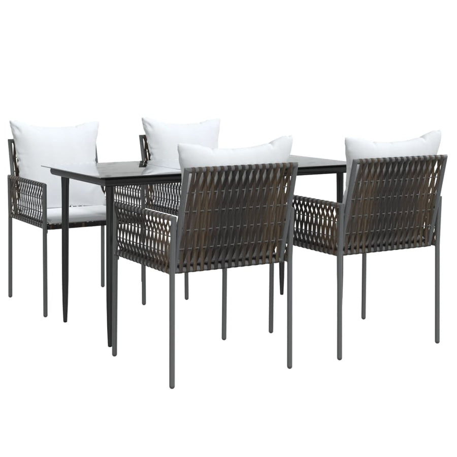 5 Piece Garden Dining Set with Cushions Poly Rattan and Steel
