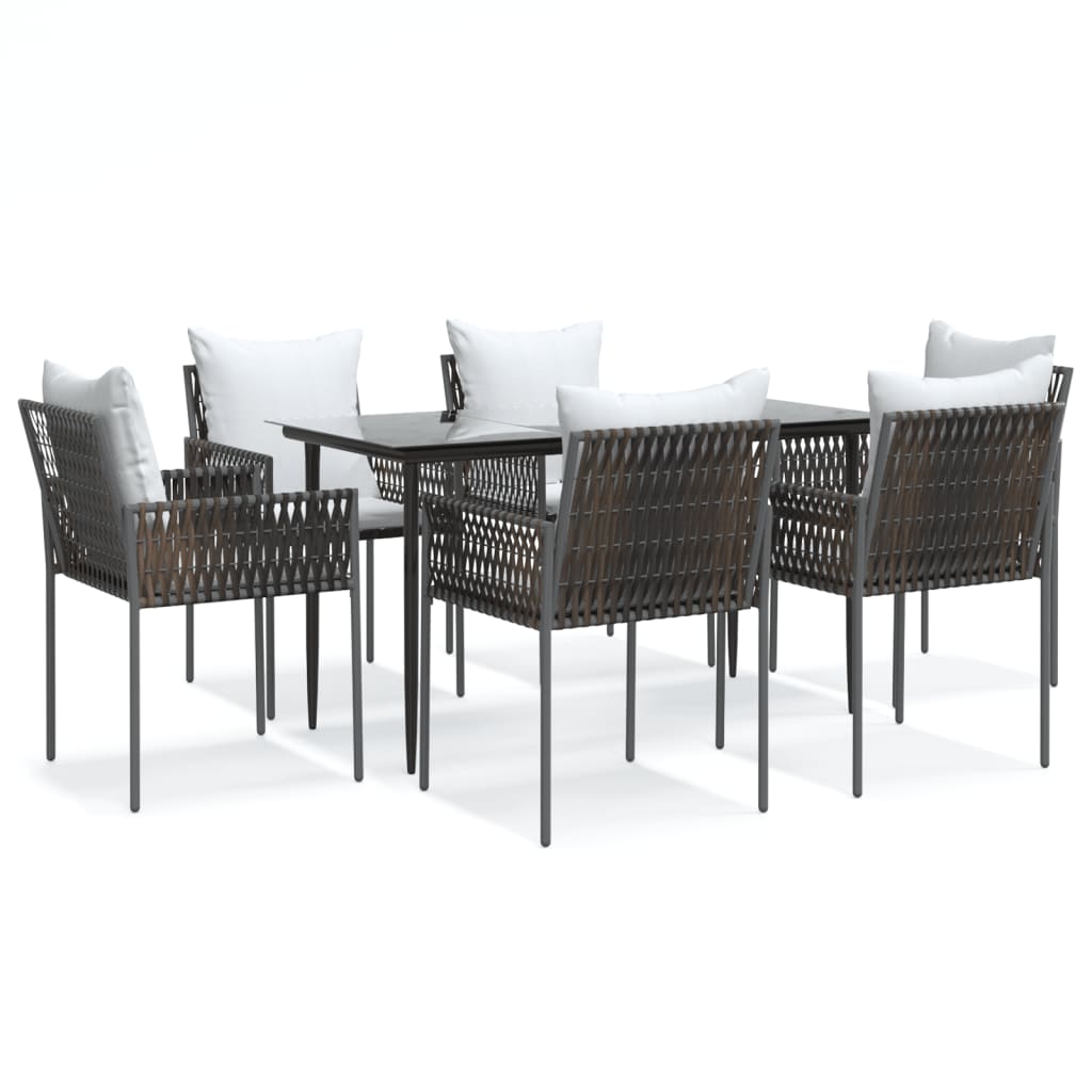 7 Piece Garden Dining Set with Cushions Poly Rattan and Steel