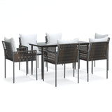 7 Piece Garden Dining Set with Cushions Poly Rattan and Steel