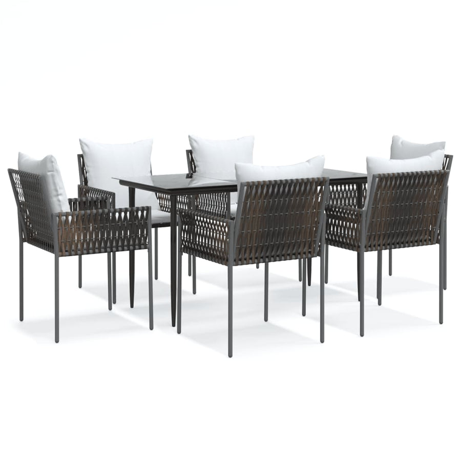 7 Piece Garden Dining Set with Cushions Poly Rattan and Steel