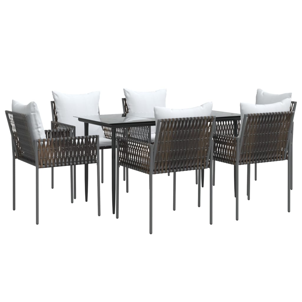 7 Piece Garden Dining Set with Cushions Poly Rattan and Steel