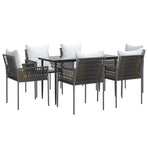 7 Piece Garden Dining Set with Cushions Poly Rattan and Steel