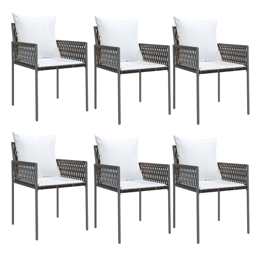 7 Piece Garden Dining Set with Cushions Poly Rattan and Steel