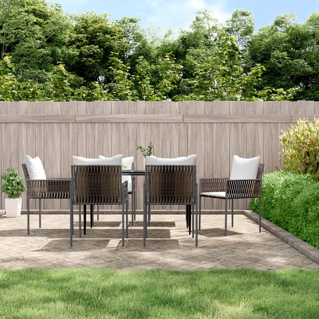 7 Piece Garden Dining Set with Cushions Poly Rattan and Steel