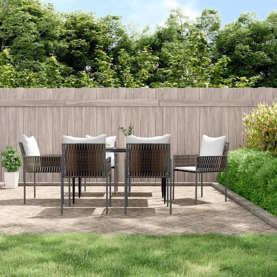 7 Piece Garden Dining Set with Cushions Poly Rattan and Steel