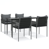 5 Piece Garden Dining Set with Cushions Poly Rattan and Steel - Front View
