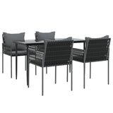 5 Piece Garden Dining Set with Cushions Poly Rattan and Steel - Side View