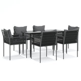 7 Piece Garden Dining Set with Cushions Poly Rattan and Steel - Front View