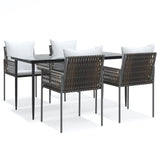 5 Piece Garden Dining Set with Cushions Poly Rattan and Steel - Front View