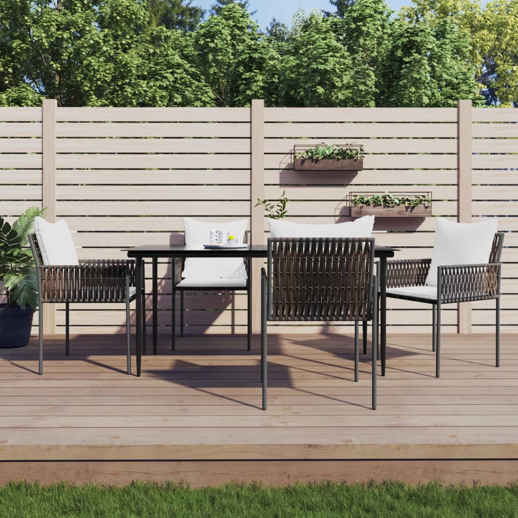 5 Piece Garden Dining Set with Cushions Poly Rattan and Steel
