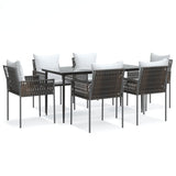 7 Piece Garden Dining Set with Cushions Poly Rattan and Steel - Front View