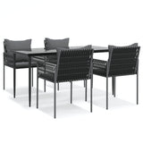 5 Piece Garden Dining Set with Cushions Poly Rattan and Steel - Front View