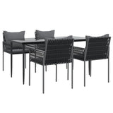 5 Piece Garden Dining Set with Cushions Poly Rattan and Steel