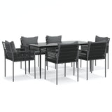 7 Piece Garden Dining Set with Cushions Poly Rattan and Steel - Front View