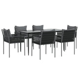 7 Piece Garden Dining Set with Cushions Poly Rattan and Steel