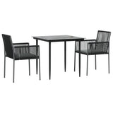 3 Piece Garden Dining Set with Cushions Black Poly Rattan and Steel - Side View