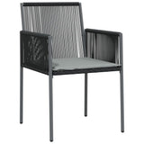 3 Piece Garden Dining Set with Cushions Black Poly Rattan and Steel - 45-Degree Angle