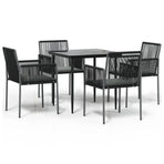 5 Piece Garden Dining Set with Cushions Black Poly Rattan&Steel
