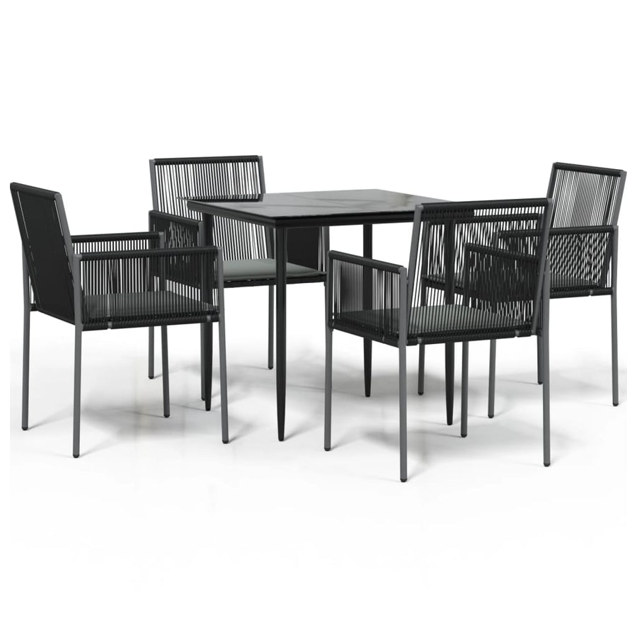 5 Piece Garden Dining Set with Cushions Black Poly Rattan&Steel