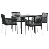 5 Piece Garden Dining Set with Cushions Black Poly Rattan and Steel