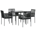 5 Piece Garden Dining Set with Cushions Black Poly Rattan&Steel