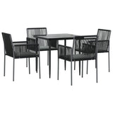 5 Piece Garden Dining Set with Cushions Black Poly Rattan and Steel - Side View